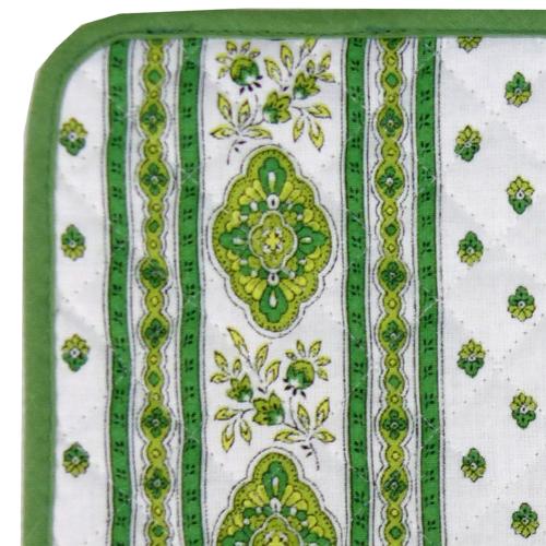 Ecru & Green Quilted Potholder - Provencal design Esterel