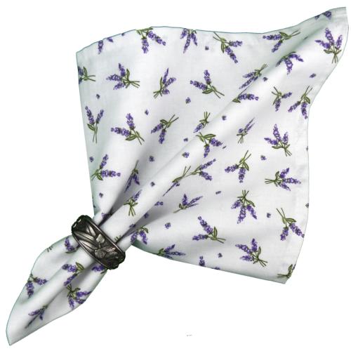 White Napkin, Provencal design "Lavandines", 100% pure cotton