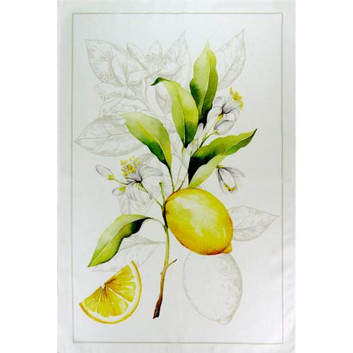 White Provencal Cotton Tea Towel, 19 x 26 inches, "Lemon" design