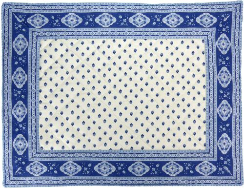 Ecru/Blue Rectangle Provencal Quilted placemat, "Esterel" design