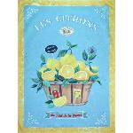 Green Provencal Cotton Tea Towel, 19 x 26 inches, Lemon design