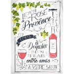 Ecru Provencal Cotton Tea Towel, 19 x 26 inches, "Rosé Wine" design